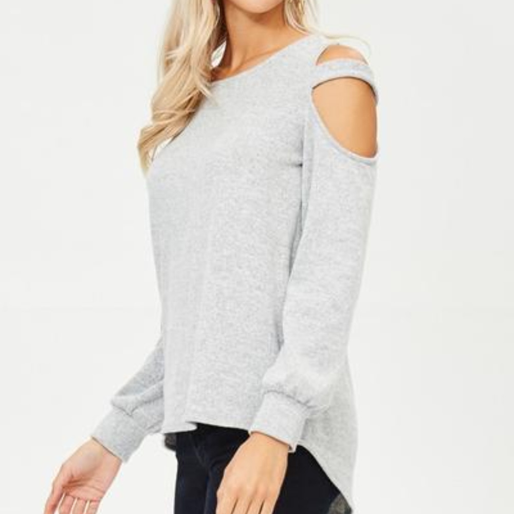 Gray Cold-Shoulder Sweater - Picture 4 of 4
